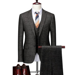 Blazers Jacket Pants Vest Men's Casual Boutique Business British Plaid Striped Suit