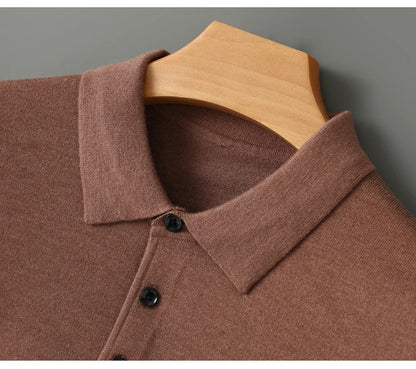 Spring Autumn Men Shirt  Merino Worsted Wool Knitted Pullover Long Sleeve Polo-Collar Clothing Tops Smart Casual Thin Outerwears