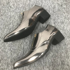 Silver Height Increase Men Shoes 38-46 Leather Wedding High Heels Dress Shoes