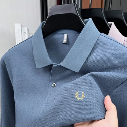 100% pure cotton high-end brand men's long sleeved polo shirt autumn fashion hot selling wheat embroidery golf business T-shirt