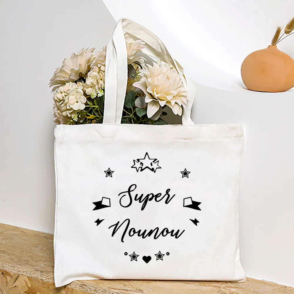 Merci Nounou French Printed Women Shoulder Bag Canvas Tote Bag Female