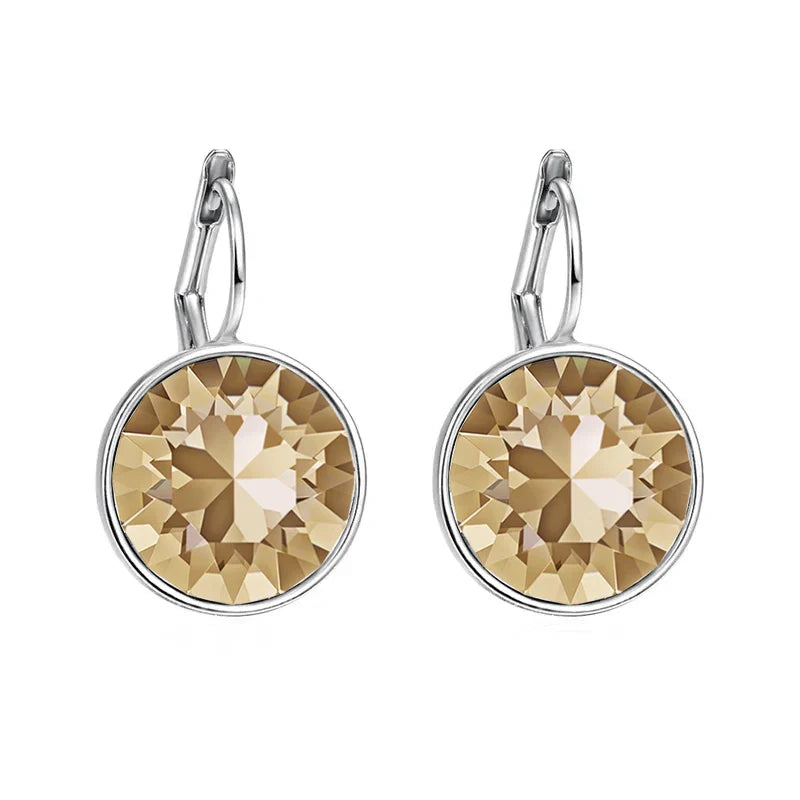 Bella Drop Earring for Women Christmas Birthday Premium Austrian Crystals Round Cut Dangle Silver Gold Color Pierced Jewelry