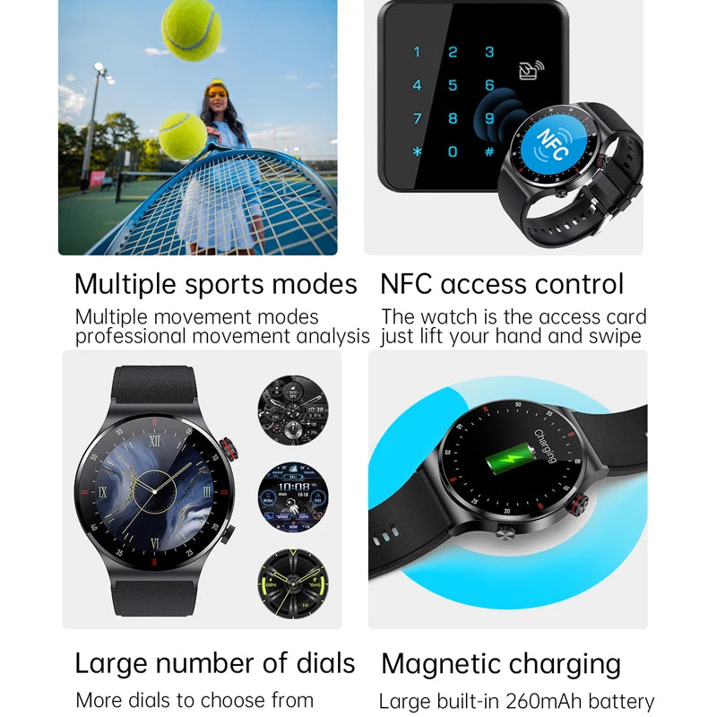 GPS NFC Smart Watch Men AMOLED 390*390 HD Screen ECG+PPG Heart Rate Bluetooth Call IP68 Waterproof Business SmartWatch 2025 NEW