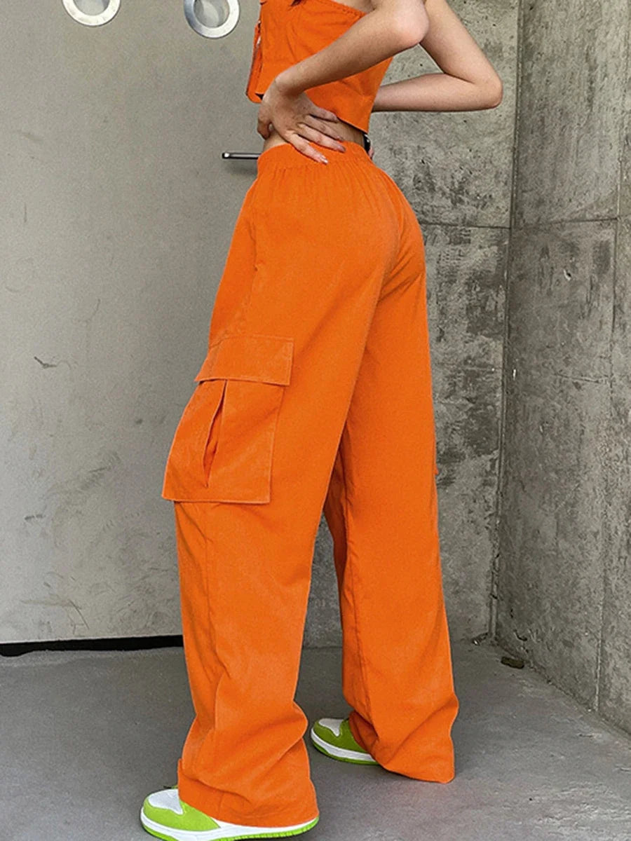 Women's Halloween Low Waist Baggy Cargo Pants Drawstring Loose Jogger Pants