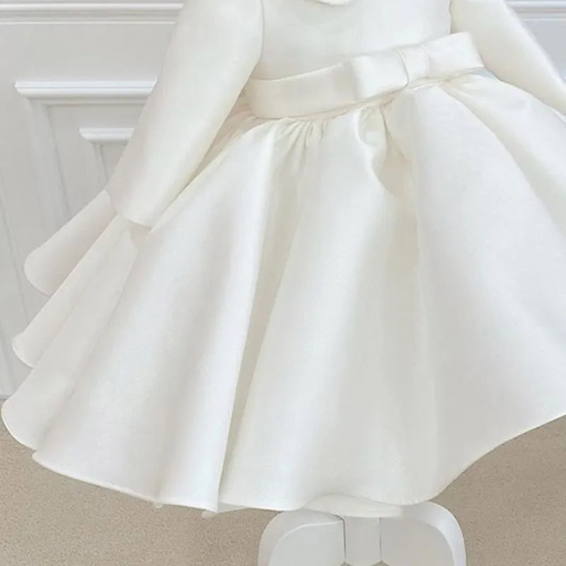 Baby Girl Princess Silk Peter Pan Collar Dress Long Sleeve Child Vintage Bow