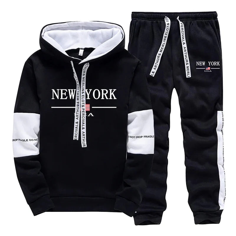 Quality Mens Tracksuit Casual Print Sweatshirts Sports Jogging Mens Clothing Autumn Winter Sportswear Single Piece Hoodie Pants