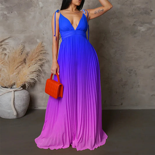 Plus Size Fashionable New Elegant High Waisted Suspender With Backless Sexy Strap Gradient Color Long Dress Dress Dress