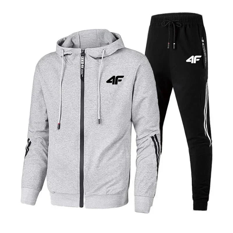 4F Print Zipper Long Sleeve Set Men Casual Outfit Fashion Streetwear Tracksuit Comfortable Loungewear