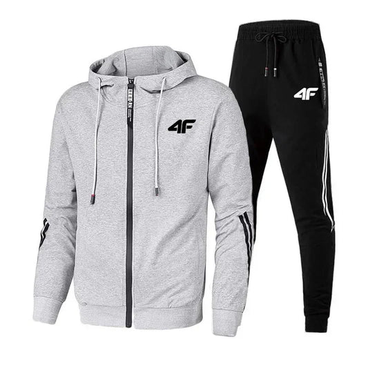 4F Print Zipper Long Sleeve Set Men Casual Outfit Fashion Streetwear Tracksuit Comfortable Loungewear
