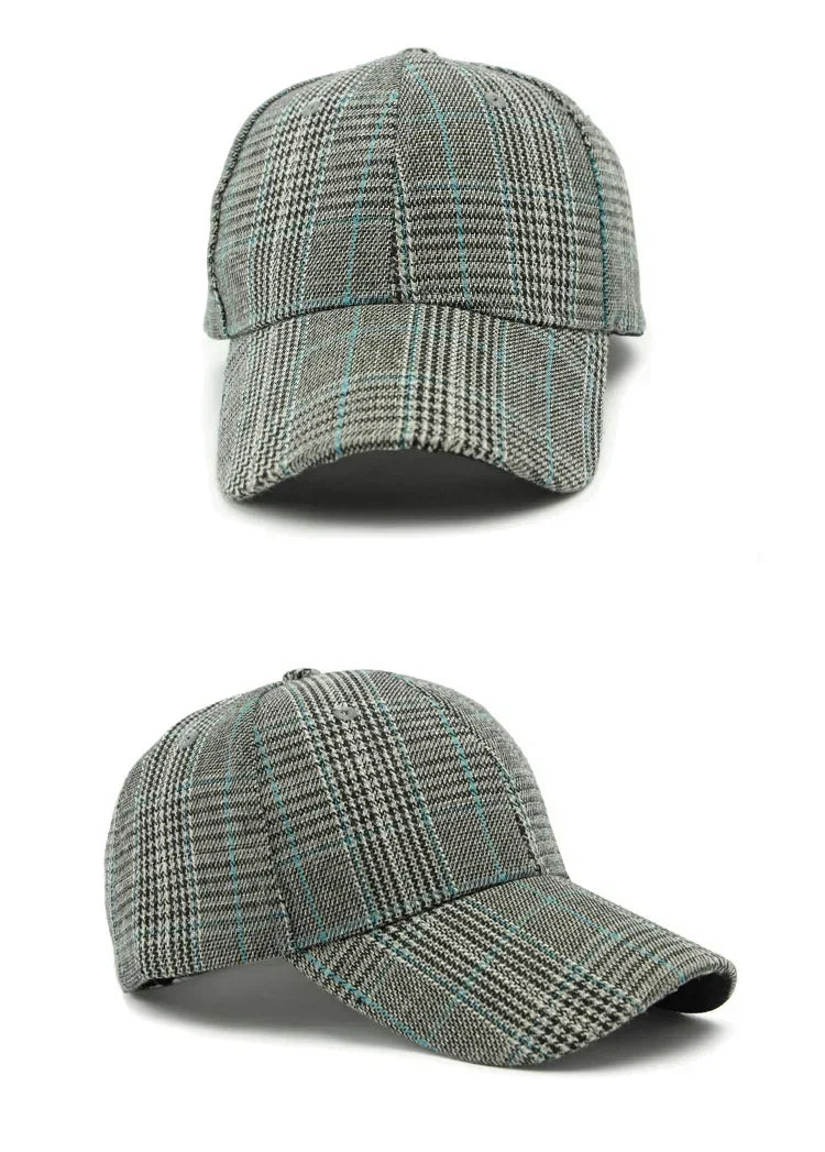 Spring Autumn Women's Baseball Cap Cotton Classic Checkered Snapback Hat Men Women British Style Hard Top Sunshade Hat