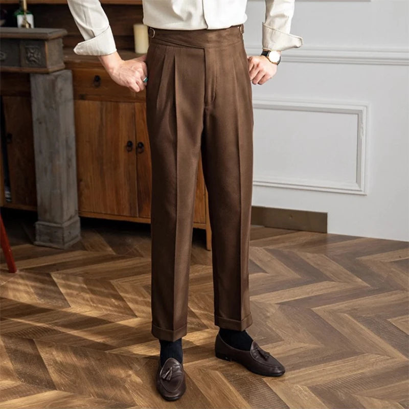 Autumn Winter Men's Business Pants Fashion Thickened Warm Solid Color