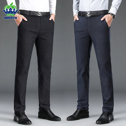 Men's Suit Pants Business Fashion Black Blue Elastic Regular Fit Formal Trousers