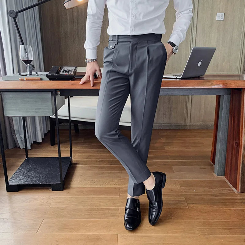 Slim Fit Business Suit Pants/Men's White Black Casual Trend Korean Fashion Straight