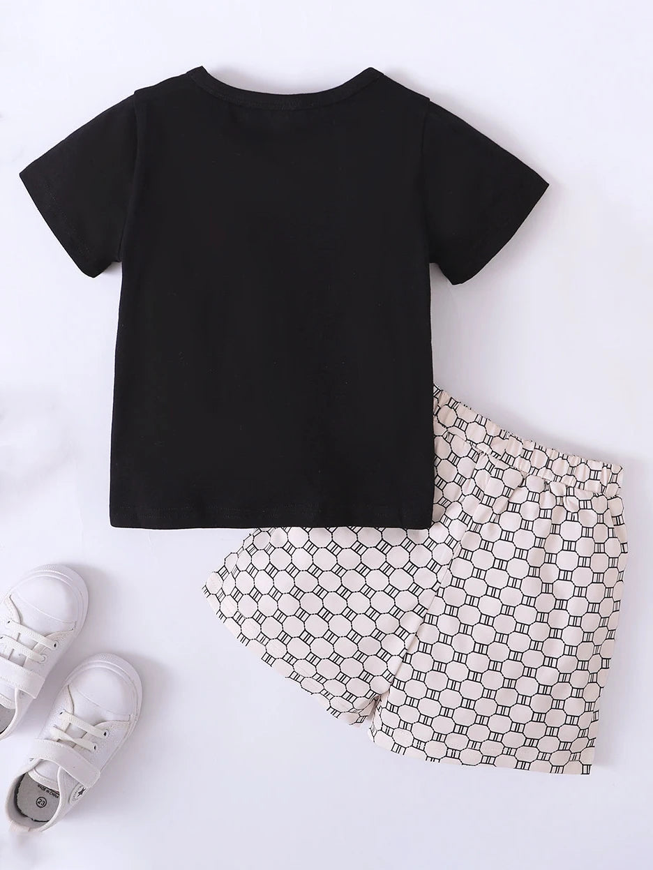 2PCS Kids Boys Summer Clothing Set Bear Print T-shirt + Wave Point Shorts Fashion Casual Sports Suit for Children Boy 1-6 Years