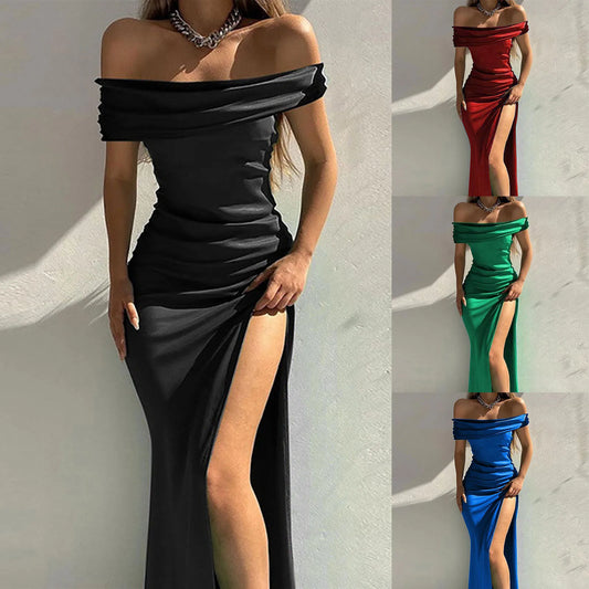 Evening wear Dresses: Off Shoulder Elegant High Slit Evening Dresses Women