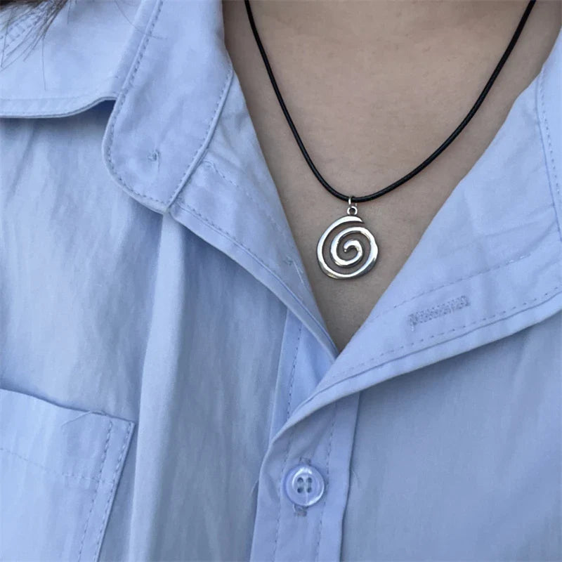 Vintage Spiral Vortex Pendant Hand-woven Leather Rope Necklace for Women Unisex Boho Pentagram Necklace Fashion 2023 Y2K Jewelry