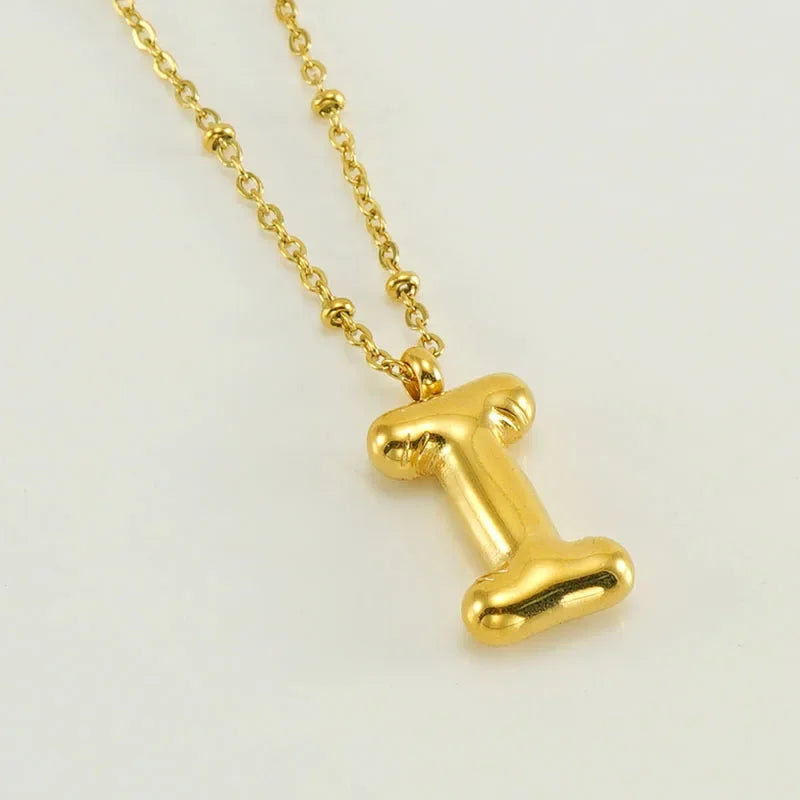 Vintage Stainless Steel Balloon Bubble Chunky Letter Necklace for Women 18K Gold
