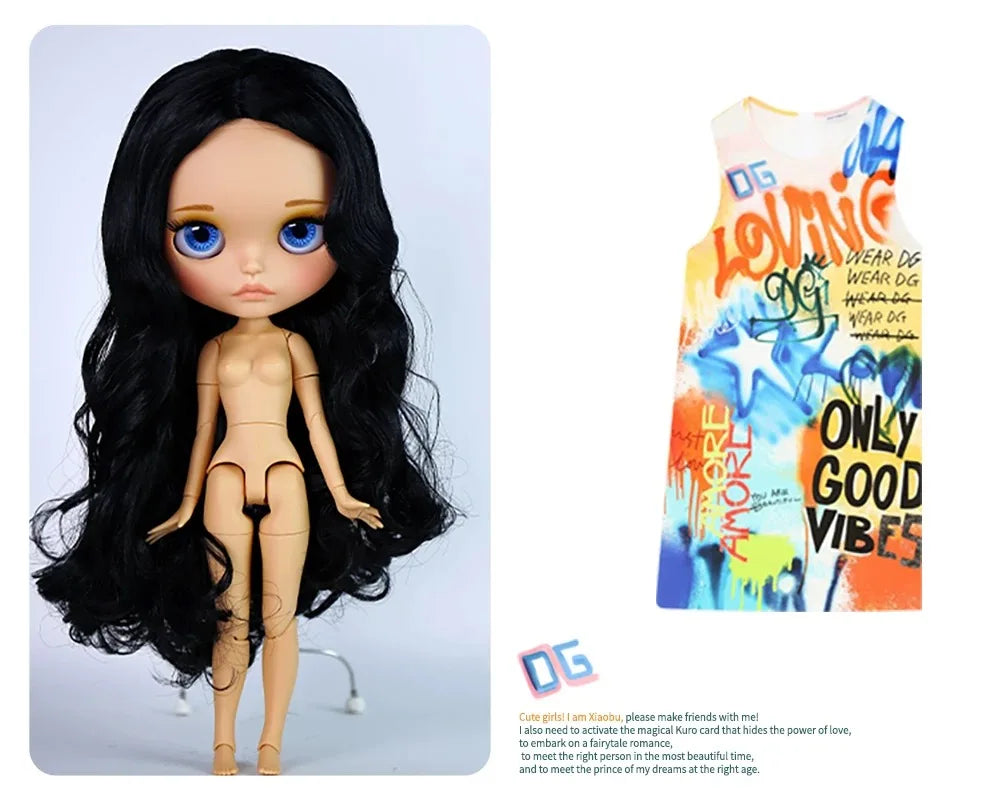 ICY DBS Blyth Doll Tan Skin Matte Face Glossy Face Pouting Lips 30CM BJD 19 Joints Body Doll DIY Make Up Costume Doll Gift Toy