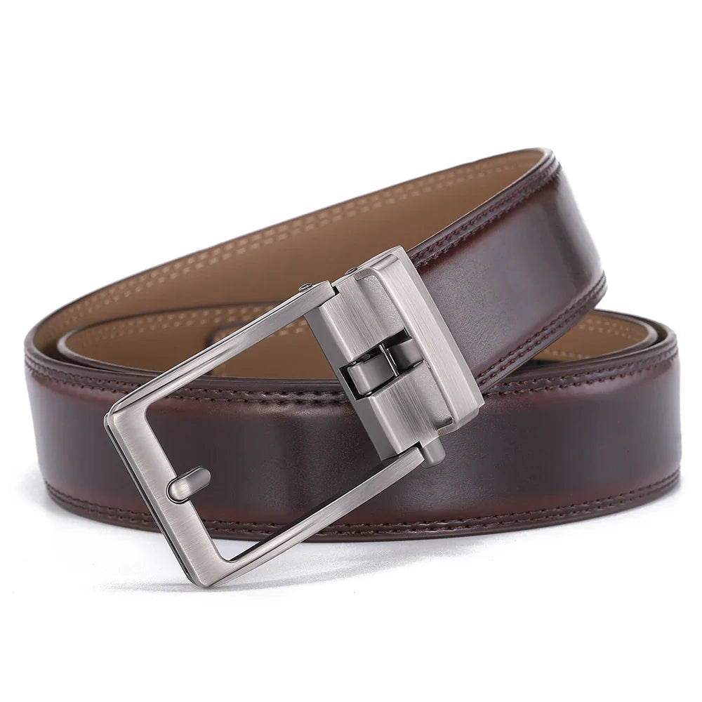 Click Belts for Men Luxury Brand Designer Fashion Automatic Buckle Genuine Leather Men's Belt Male Jeans Waist Strap Blue 3.5 cm