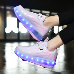 Children Light Sneakers With 2 Wheels Designer Luminous Baby Girls Boys Led Kids Roller Skate Shoes