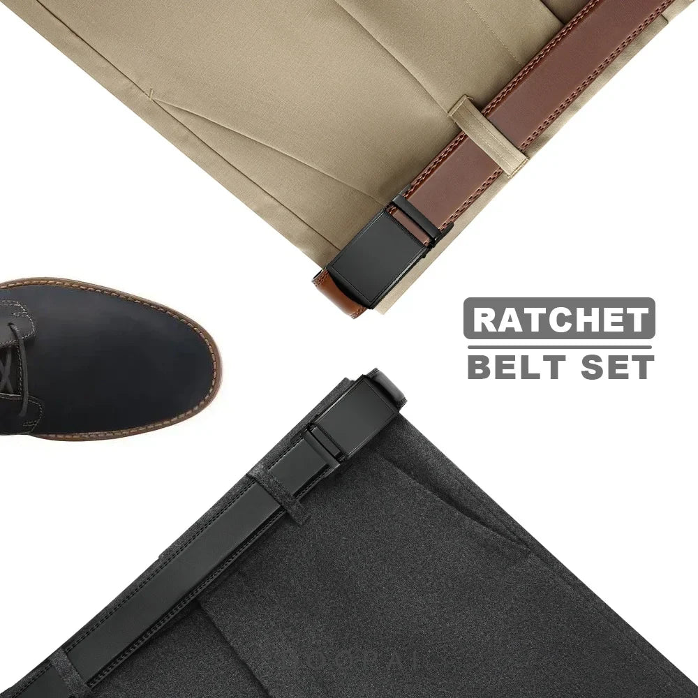 DOOPAI Mens Leather Belt Multiple Colors Automatic Available Belts Leisure Fashion Ratchet Belts for Men Pants Waistband
