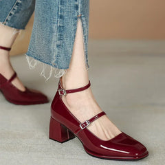 Women Pumps Fashion Mary Patent Leather Jane Ladies Low Heel Shallow Round Toe