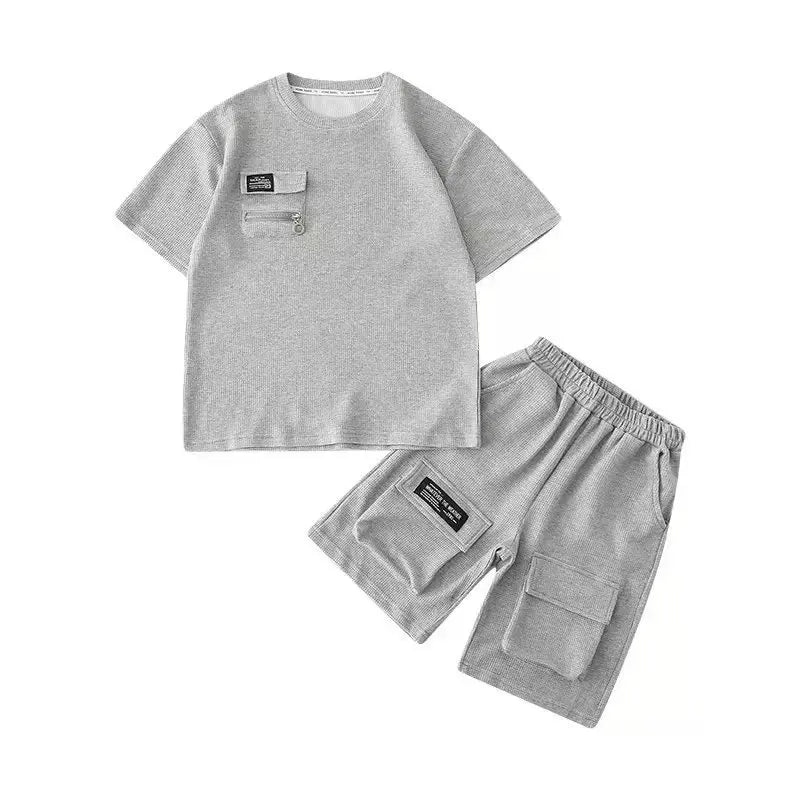Boys Short Sleeve Sets Summer Big Kids Loose Sport Casual Clothing Suit Teen T-Shirt Tops+Shorts 2Pcs Children Fashion Outfits