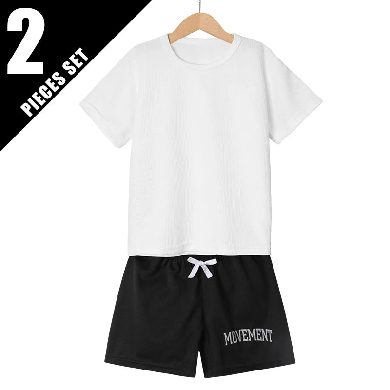 2/3 Pcs Children's Summer Fashion Joker Suit Boy Solid Color Waffle Short Sleeve Girl Joker Breathable Comfort Shorts Beach Pant