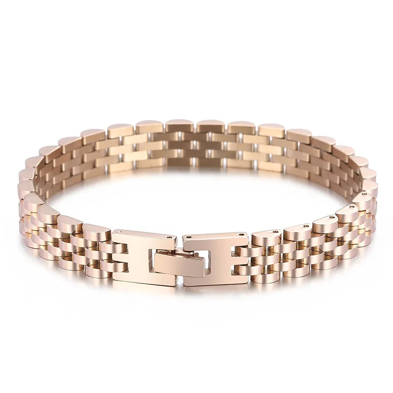 10MM Watchband Style Men's Bracelets For Women Man Ladies Gold Color Stainless Steel Mannen Armband Male Jewelry Accessories New