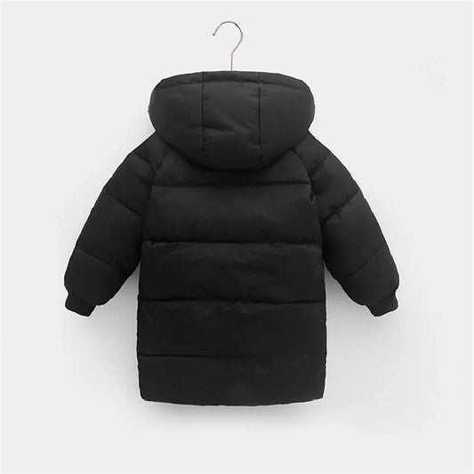 4-10 Years Boys Long Down Jackets Winter Kids Girls Thick Warm Hooded Outerwear