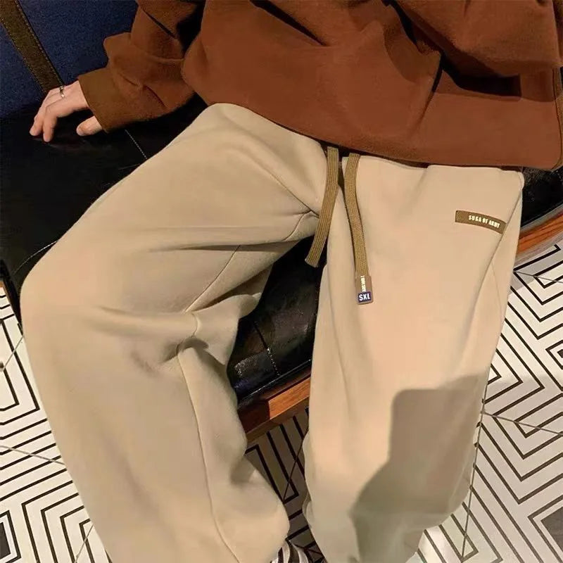 Winter Thick Plush Sport Pants Women 2023 Drawstring Elastic Waist Harem Pants