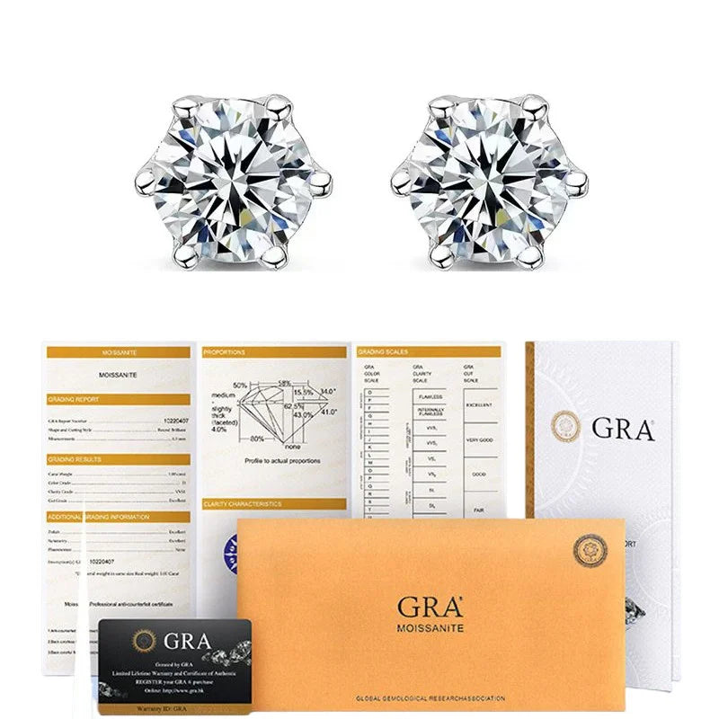 Gica Gema 0.5-2ct Moissanite Screw Stud Earrings D Color 925 Sterling Silver Diamond Earrings For Women Wedding Fine Jewelry