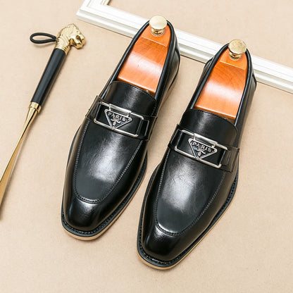 Brown Men's Formal Shoes Black Loafers Round Toe Slip-On Solid Handmade Dress Shoes for Men Size 38-44