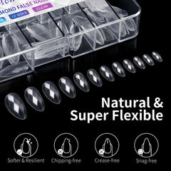 New 120/140pcs Square Almond Coffin Nail Extension Tips Natural Clear Full Cover Nails Dual Form Diamond Soft Gel Nail Tips