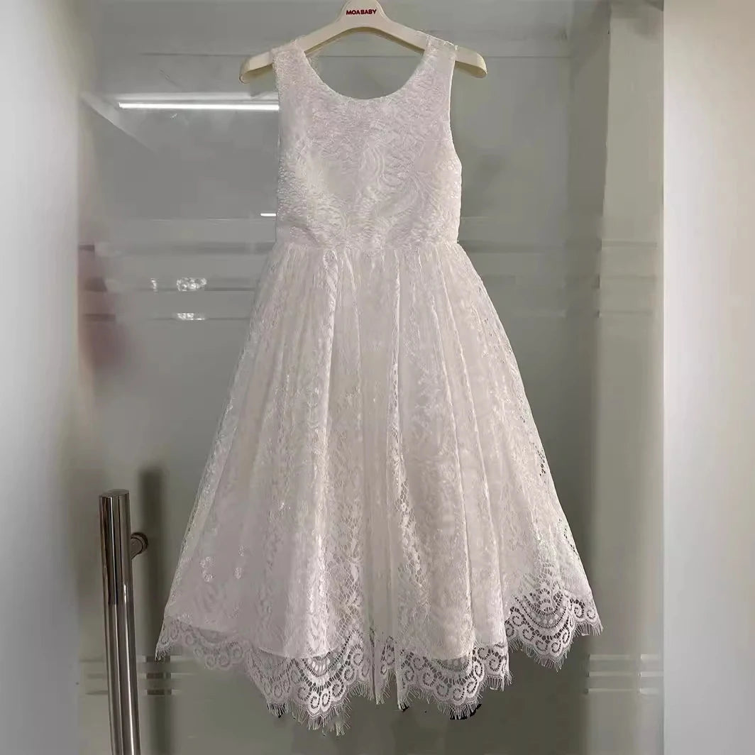 Girl's White Gauze Princess  Dress Performance Dress Flower Girl Wedding Little Girl Host Piano 1-5 Y wedding dress
