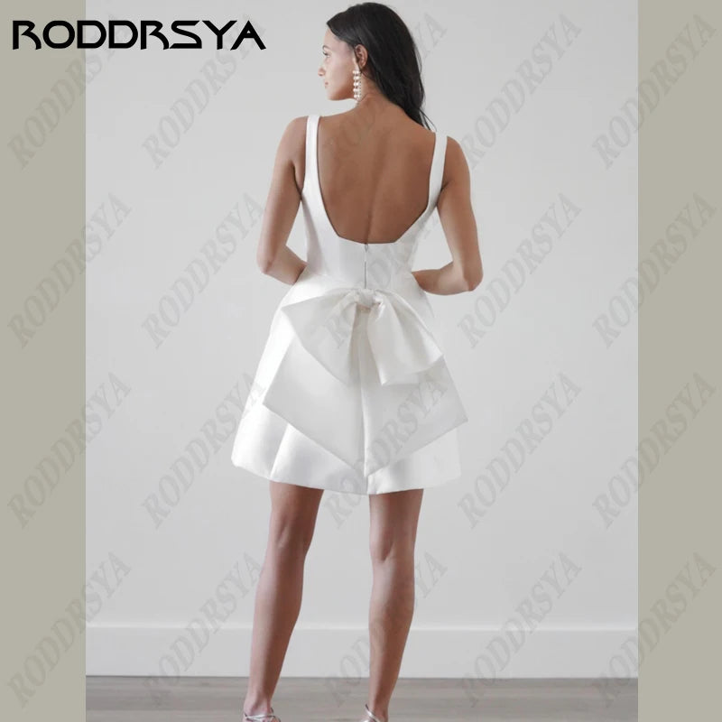White Bridesmaid Dresses: Wedding Dress Square Collar Removable Bow