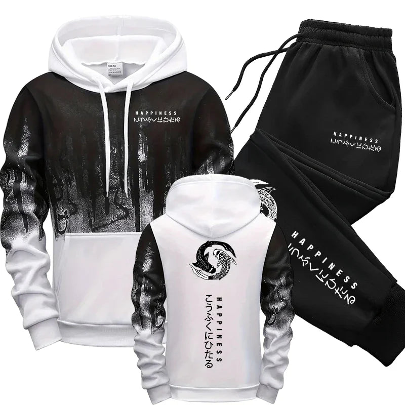 Japanese Fashion Men's Tracksuit Hoodies Sweatpants 2 Piece Set Fall&winter Daily Casual Sporty Jogging Suit Urban Trend Outfits