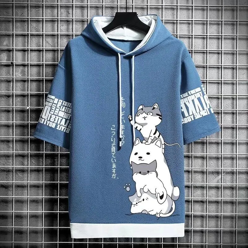 Japan Fashion Men's Hoodies Summer Men Clothing Cartoon Casual Harajuku Streetwear