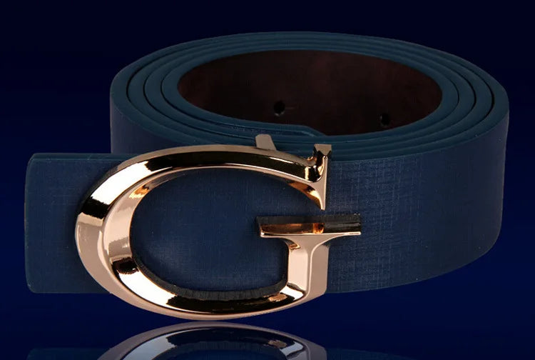 Men's and Women's Casual Fashion Belt  Korean Version Gold Buckle Belt Trendy I-shaped Buckle Belt
