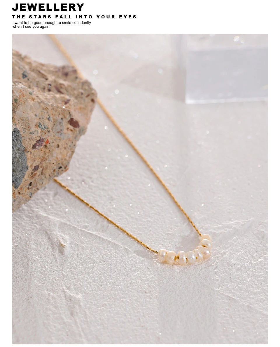 Tarnish Free Natural Pearl Beads Chic Exquisite Necklace Thin Chain Stainless