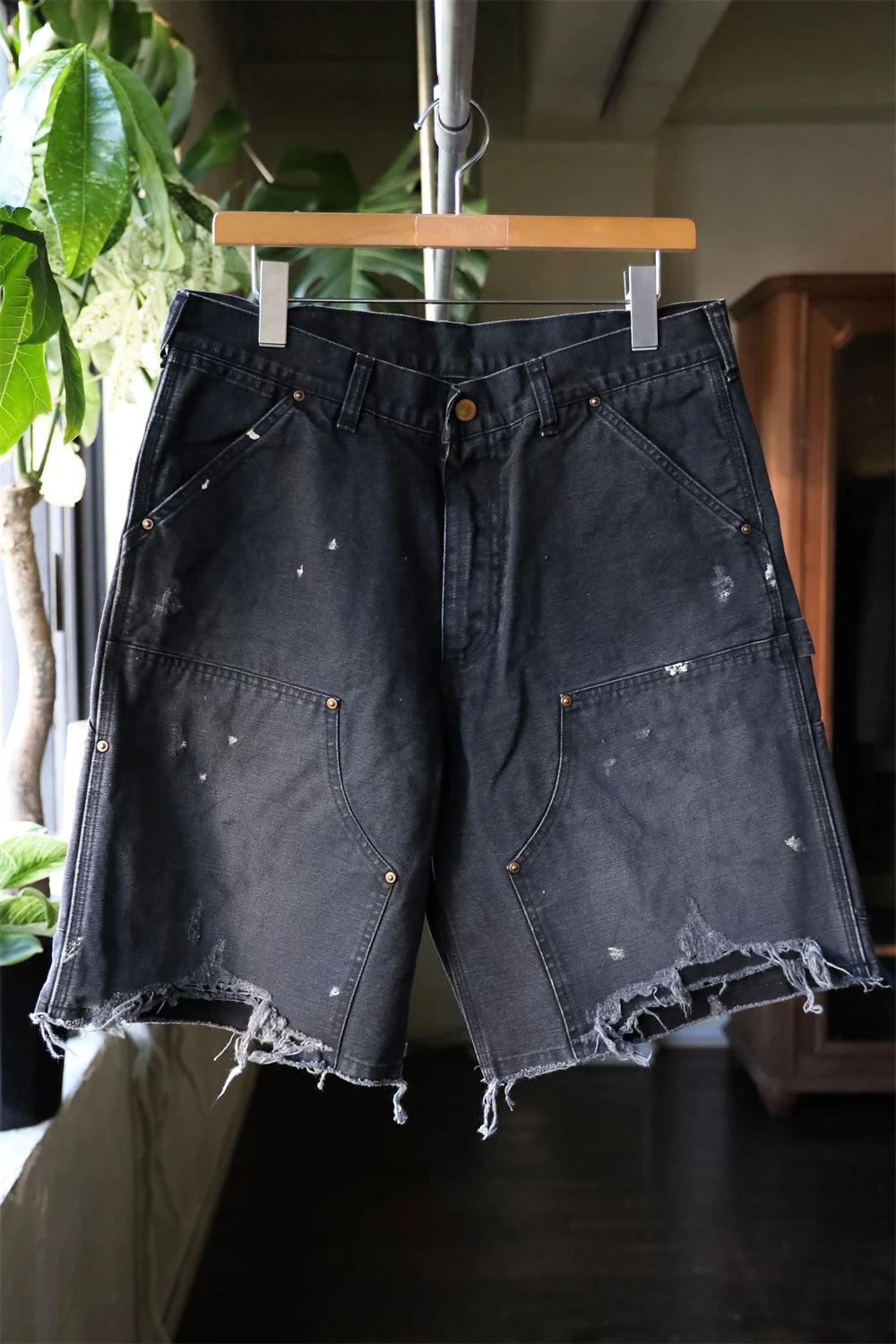 Black Nice Washed Damaged Saint DOUBLE KNEE Zipper Denim Shorts Men Women Oversized Shorts