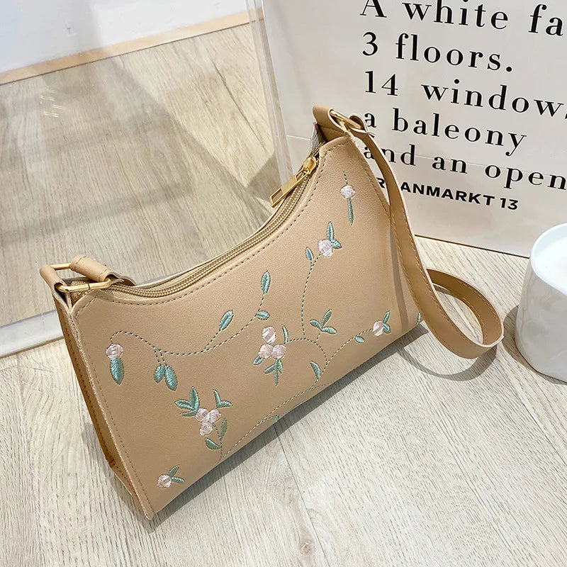 Fashion Embroidered Women's Handbags PU Leather Small Shoulder Clutch Bags