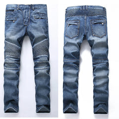 Stretch Denim Jeans Men's Street Pants Retro Youth Pants Solid Color Regular Fit