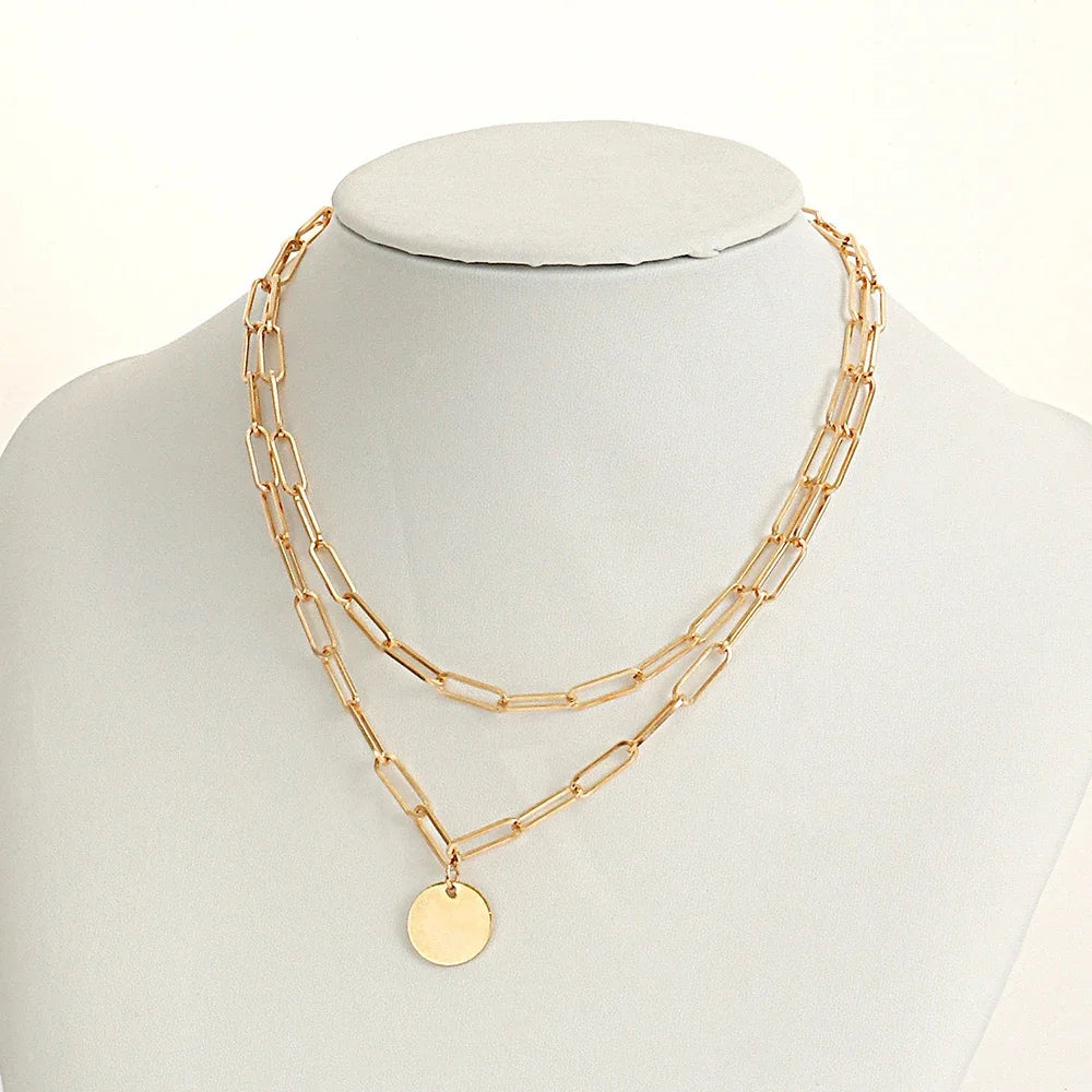 Fashion Vintage Round Charm Layered Necklace Jewelry Clothing