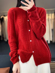 Wool Cardigan Womens Clothing O-neck Sweater Mujer Long Sleeve Tops Knitwears