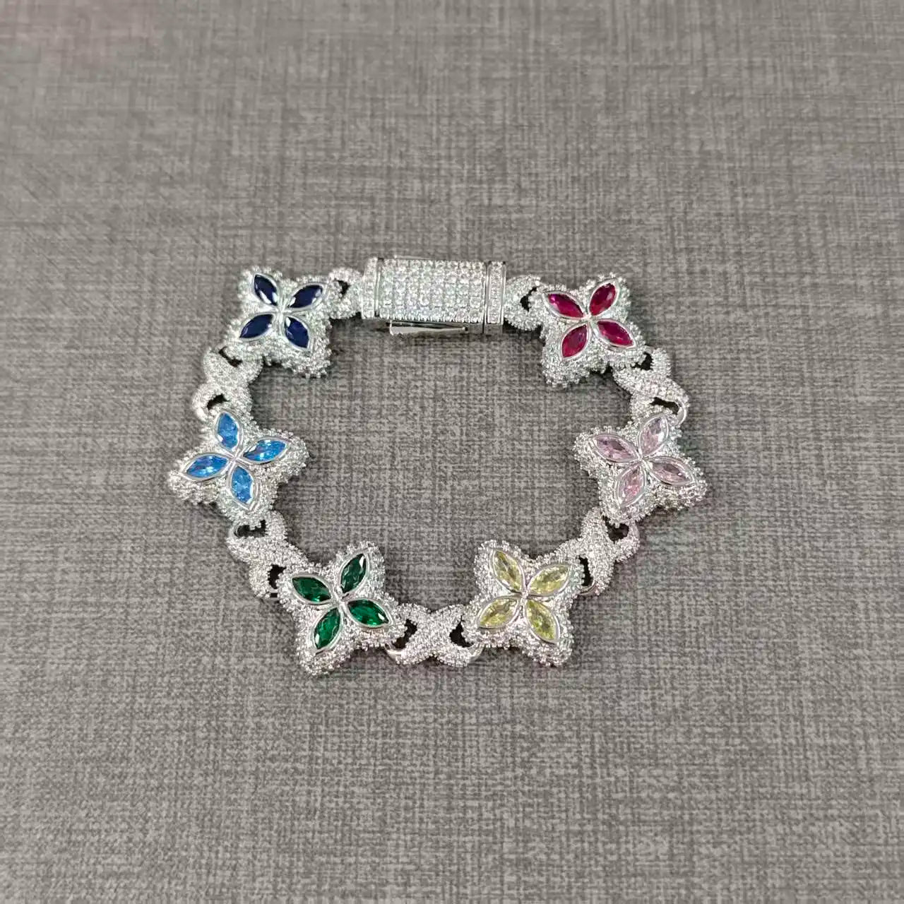 UWIN Iced Baby Blue Baguettecz Floral Infinity Bracelets for Women Men Cubic Zirconia Cuban Link Chain Anklets Fashion Jewelry