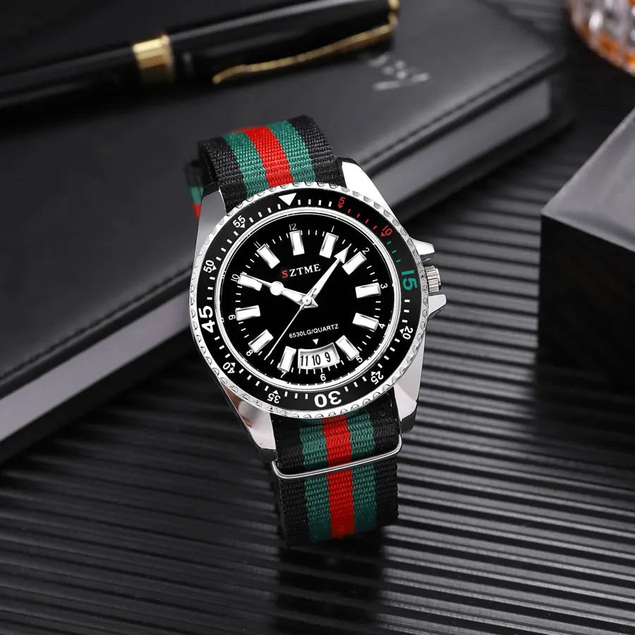 New fashionable women's nylon strap calendar watch, luxurious and simple casual couple luminous quartz watch