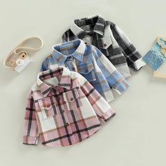 Toddler Baby Boy Girl Plaid Shirt Jacket Outfits Button Down Cardigan Kids