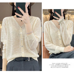 Summer Sunscreen Ice Silk Cardigan Women's V-Neck Long Sleeve Loose Knitted