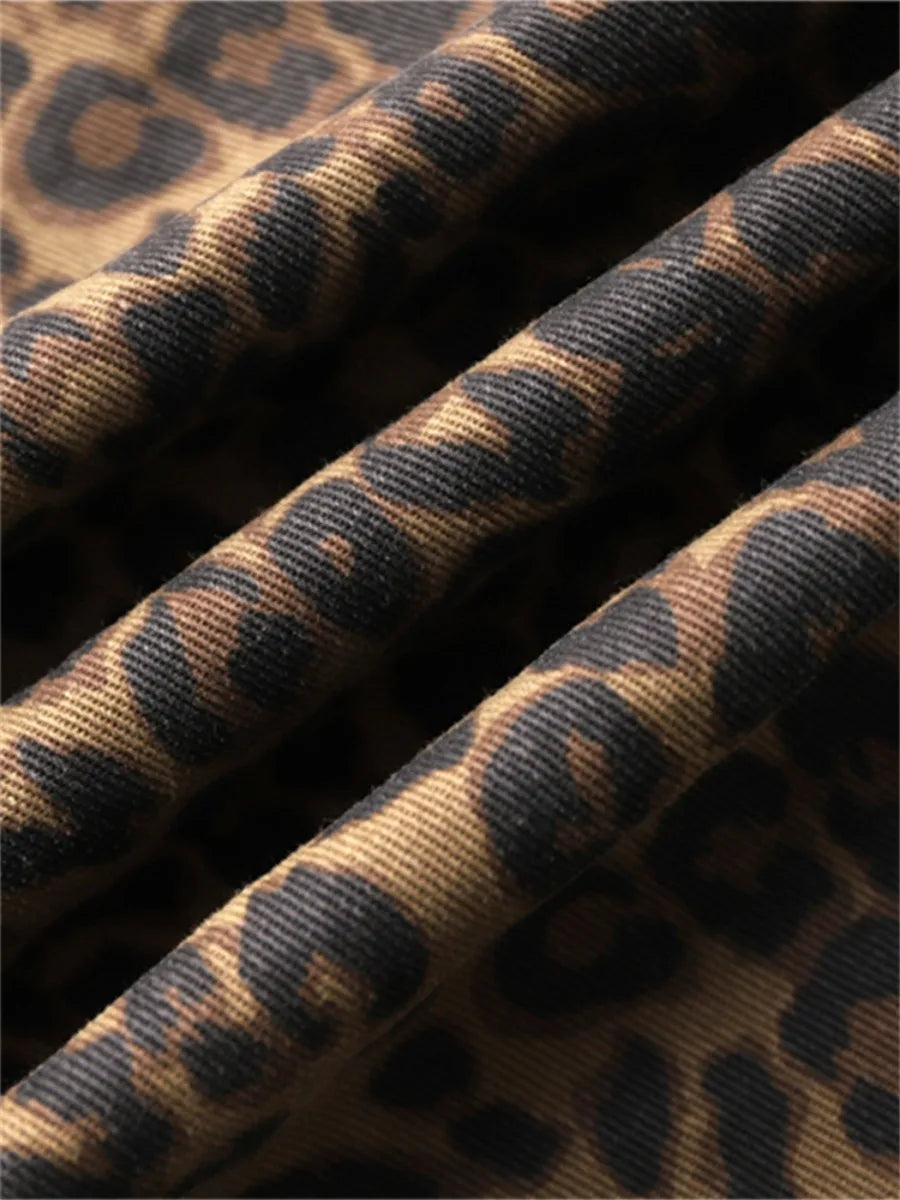 Leopard Print Jeans for Women High Waisted Y2k Retro Fashion Streetwear Denim Pants